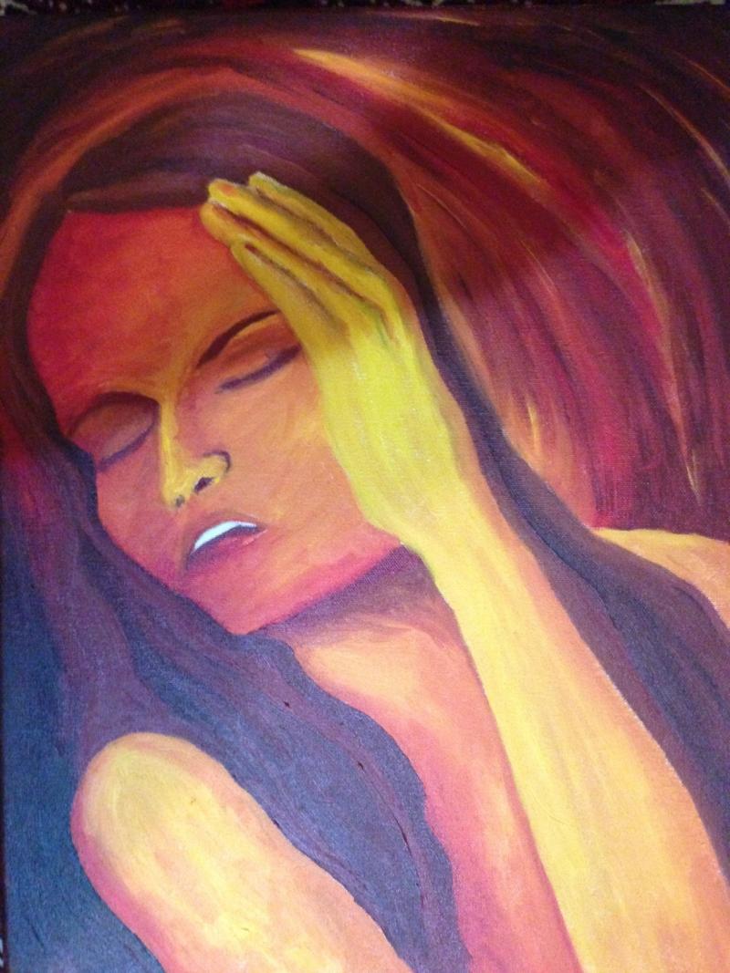 Bates experienced migraines as a child. She made this painting to depict how they felt to her. Bates experienced migraines as a child. She made this painting to depict how they felt to her.