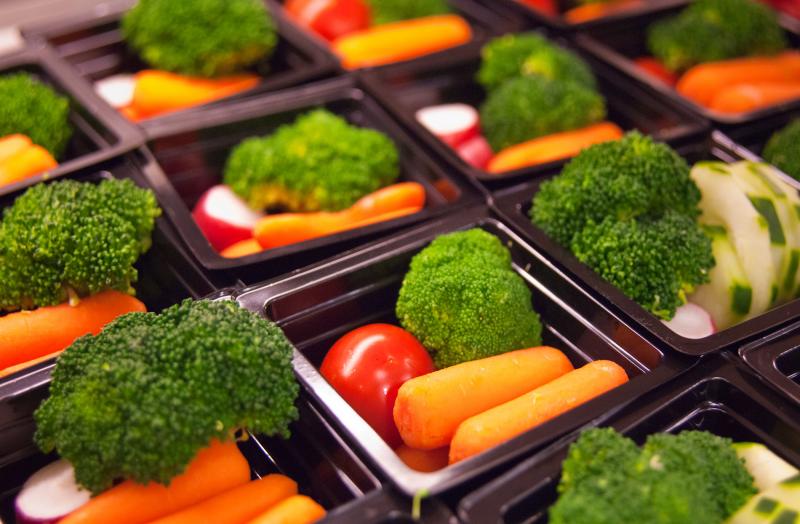 Fresh vegetable cups prepared for the National School Lunch Program at Washington-Lee High School in Arlington, Va. Fresh vegetable cups prepared for the National School Lunch Program at Washington-Lee High School in Arlington, Va.