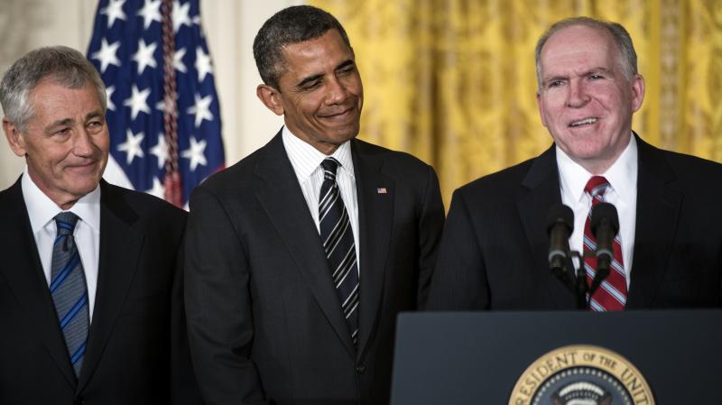 John Brennan speaks in the East Room of the White House on Monday, after President Obama announced his nomination of Brennan to run the CIA. Obama also announced his choice of former Sen. Chuck Hagel (left) to head the Department of Defense. John Brennan speaks in the East Room of the White House on Monday, after President Obama announced his nomination of Brennan to run the CIA. Obama also announced his choice of former Sen. Chuck Hagel (left) to head the Department of Defense.