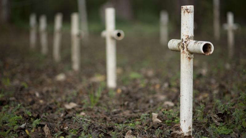 Metal crosses mark graves at the cemetery of the former Arthur Dozier School for Boys in Marianna, Fla. Investigators in Florida using ground-penetrating radar and soil samples say there are nearly 100 unmarked graves on the grounds. Metal crosses mark graves at the cemetery of the former Arthur Dozier School for Boys in Marianna, Fla. Investigators in Florida using ground-penetrating radar and soil samples say there are nearly 100 unmarked graves on the grounds.