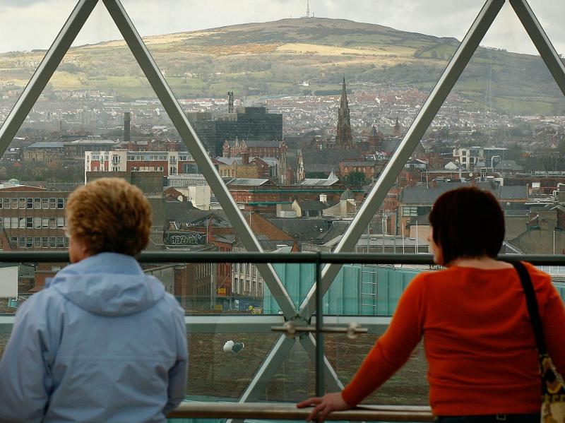 The Victoria Square shopping center's observation deck offers a panoramic of Belfast's skyline. The Victoria Square shopping center's observation deck offers a panoramic of Belfast's skyline.