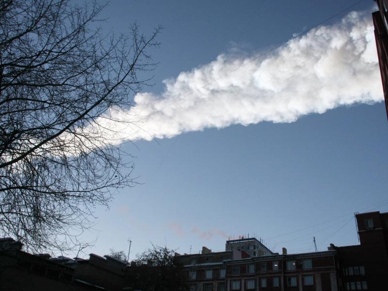 A meteor's vapor trail above the city of Chelyabinsk, Russia, on Friday. A meteor's vapor trail above the city of Chelyabinsk, Russia, on Friday.