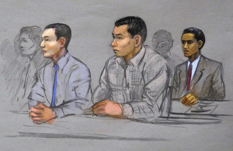 Azamat Tazhayakov, left, Dias Kadyrbayev, center, and Robel Phillipos, right, college friends of convicted Boston Marathon bomber Dzhokhar Tsarnaev, sit during a hearing in federal court in Boston in May 2014. Azamat Tazhayakov, left, Dias Kadyrbayev, center, and Robel Phillipos, right, college friends of convicted Boston Marathon bomber Dzhokhar Tsarnaev, sit during a hearing in federal court in Boston in May 2014.