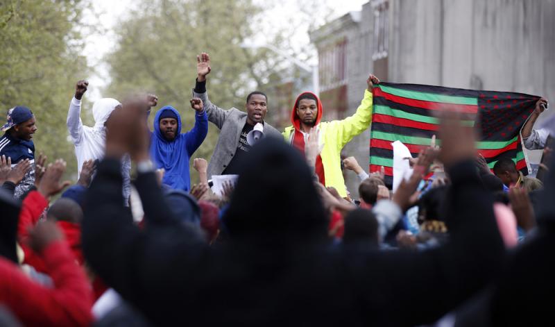 Marchers gather at the Baltimore Police Department's Western District police station during a march for Freddie Gray on Wednesday in Baltimore. Marchers gather at the Baltimore Police Department's Western District police station during a march for Freddie Gray on Wednesday in Baltimore.