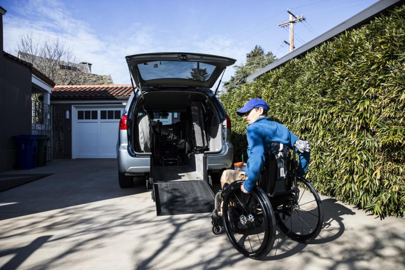 Frances Stevens uses a custom ramp leading to her van. An accident at work in 1997 left her unable to walk. She received full workers' compensation benefits until two years ago, when the insurer withdrew her medications and home health aide. Her lawsuit i Frances Stevens uses a custom ramp leading to her van. An accident at work in 1997 left her unable to walk. She received full workers' compensation benefits until two years ago, when the insurer withdrew her medications and home health aide. Her lawsuit i