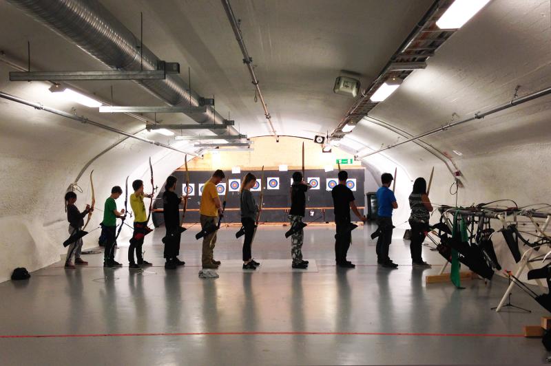 A Helsinki bomb shelter now serves as a shooting range for an archery club. A Helsinki bomb shelter now serves as a shooting range for an archery club.
