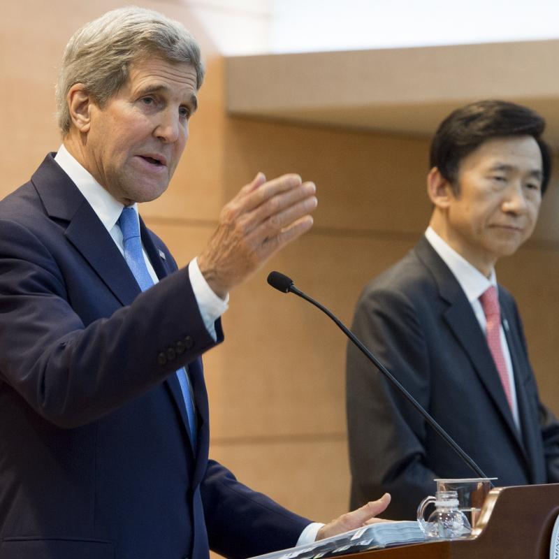 South Korean Foreign Minister Yun Byung-se and U.S. Secretary of State John Kerry hold a joint news conference following meetings at the Ministry of Foreign Affairs in Seoul. South Korean Foreign Minister Yun Byung-se and U.S. Secretary of State John Kerry hold a joint news conference following meetings at the Ministry of Foreign Affairs in Seoul.