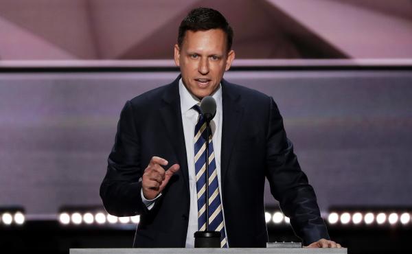 Peter Thiel, co-founder of PayPal, delivers a speech during the final evening session of the Republican National Convention. Peter Thiel, co-founder of PayPal, delivers a speech during the final evening session of the Republican National Convention.