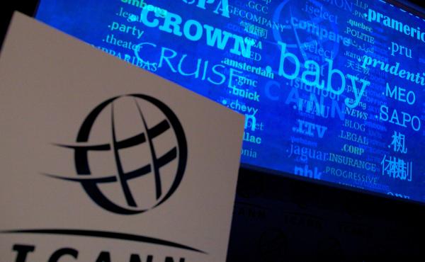 A screen at a 2012 press conference shows a rolling feed of new Web address endings, for which ICANN had received applications. A screen at a 2012 press conference shows a rolling feed of new Web address endings, for which ICANN had received applications.