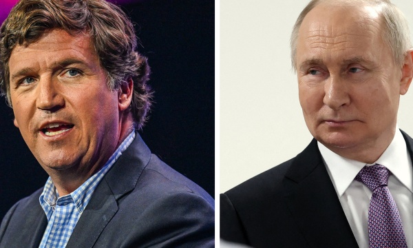 Tucker Carlson and Vladimir Putin.