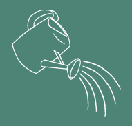 Illustration of a watering can on a teal background.