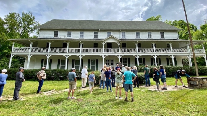 WFDD listeners exploring the Vade Mecum mineral springs resort near Hanging Rock State Park.