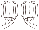 two different hands holding matching present boxes illustrations
