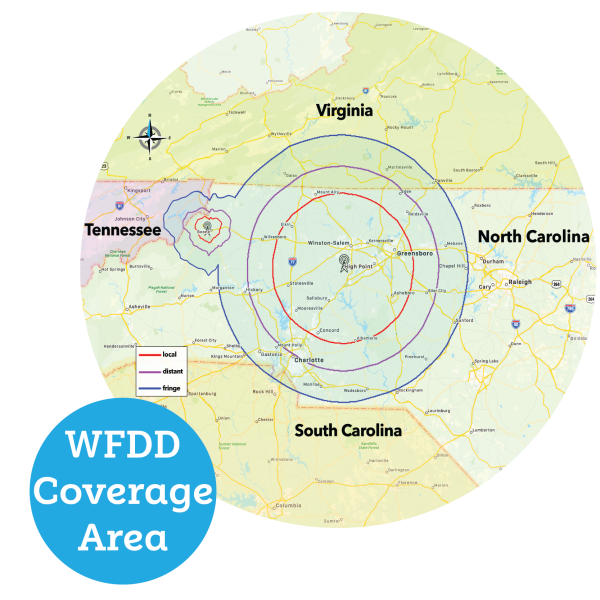 WFDD Broadcast Coverage Area map
