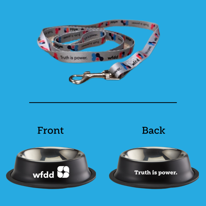pet bowl and leash