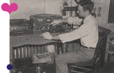 One of the first WFDD employees adjusting radio settings.