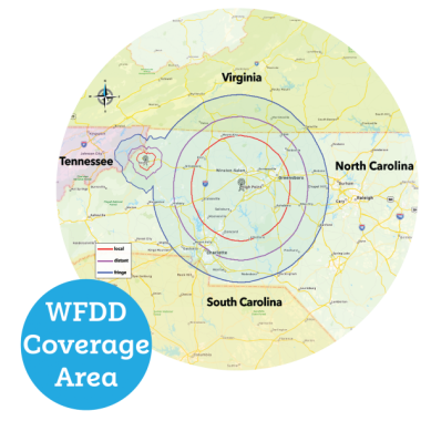 WFDD Broadcast Coverage Area map