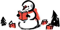 Illustration: A snowman reads a book. Illustration: A snowman reads a book.