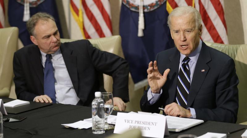 Vice President Joe Biden participates in a round-table discussion on gun violence at Virginia Commonwealth University with Sen. Tim Kaine, D-Va., on Friday. The panelists included people who worked on gun safety after the 2007 Virginia Tech shooting. Vice President Joe Biden participates in a round-table discussion on gun violence at Virginia Commonwealth University with Sen. Tim Kaine, D-Va., on Friday. The panelists included people who worked on gun safety after the 2007 Virginia Tech shooting.