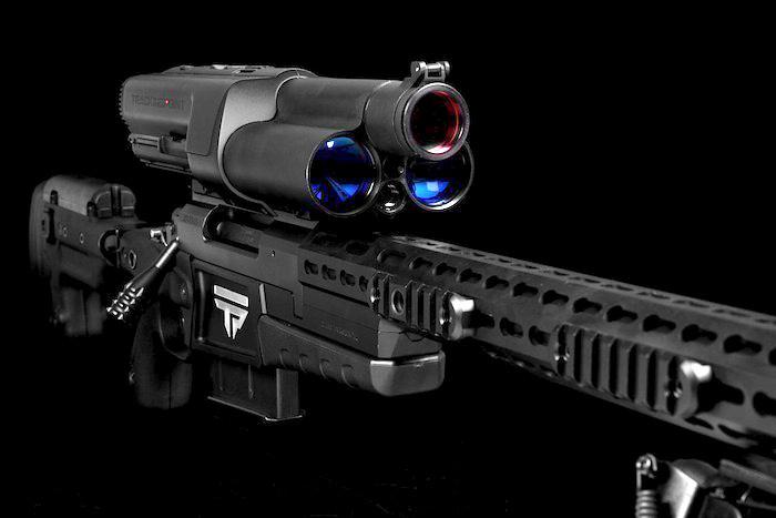 A TrackingPoint rifle features a high-tech scope that includes a laser rangefinder and a Wi-Fi server. A TrackingPoint rifle features a high-tech scope that includes a laser rangefinder and a Wi-Fi server.