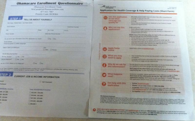 An "Obamacare Enrollment Team" application, left, and an official application from HealthCare.gov. An "Obamacare Enrollment Team" application, left, and an official application from HealthCare.gov.