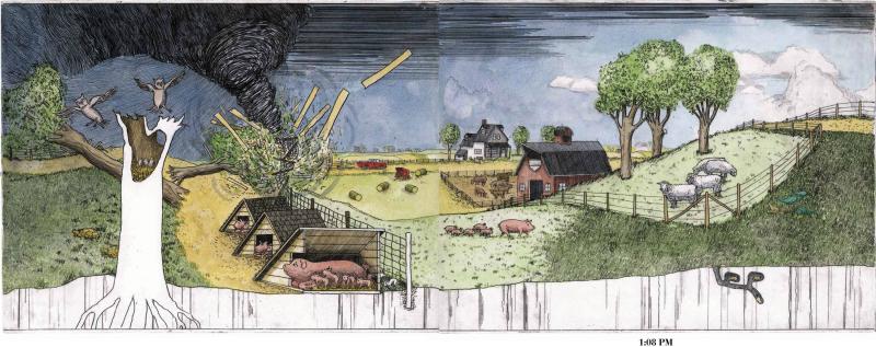 Arthur Geisert's Thunderstorm follows a tempest in the rural Midwest. Arthur Geisert's Thunderstorm follows a tempest in the rural Midwest.
