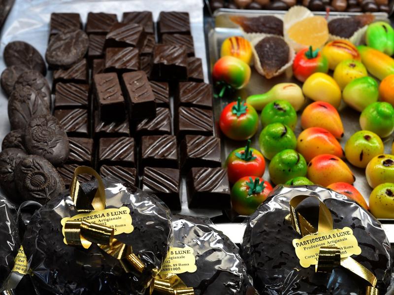 Christmas chocolate and sweets on display at a Christmas market at Piazza Navona on Dec. 20 in Rome. Christmas chocolate and sweets on display at a Christmas market at Piazza Navona on Dec. 20 in Rome.