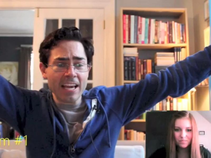 Mark Malkoff makes a Skype call to Belgium. Mark Malkoff makes a Skype call to Belgium.