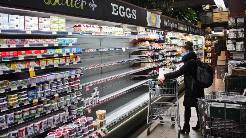 Empty shelves where eggs should be at a Whole Foods Market in Washington, D.C. The store blames increased demand for organic eggs. Empty shelves where eggs should be at a Whole Foods Market in Washington, D.C. The store blames increased demand for organic eggs.