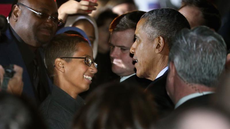 President Obama talks with Texas high school student Ahmed Mohamed during the White House's Astronomy Night event on the South Lawn Monday night. President Obama talks with Texas high school student Ahmed Mohamed during the White House's Astronomy Night event on the South Lawn Monday night.