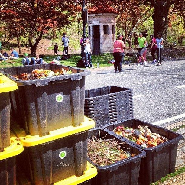 Compost bins at the Grand Army Plaza Greenmarket in Brooklyn, N.Y. are part of a pilot program to get New Yorkers to recycle their food waste. Compost bins at the Grand Army Plaza Greenmarket in Brooklyn, N.Y. are part of a pilot program to get New Yorkers to recycle their food waste.