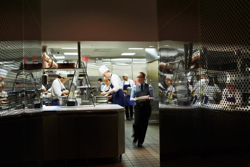 Staff in the kitchen of The Modern, a restaurant operated by Meyer's Union Square Hospitality Group and located in the Museum of Modern Art. Staff in the kitchen of The Modern, a restaurant operated by Meyer's Union Square Hospitality Group and located in the Museum of Modern Art.