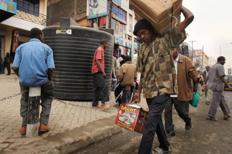 People walk down a market street in Eastleigh, a predominantly Muslim Somali neighborhood in Nairobi, Kenya, in 2009. The neighborhood has come under scrutiny as the U.S. cracks down on terrorism financing. People walk down a market street in Eastleigh, a predominantly Muslim Somali neighborhood in Nairobi, Kenya, in 2009. The neighborhood has come under scrutiny as the U.S. cracks down on terrorism financing.