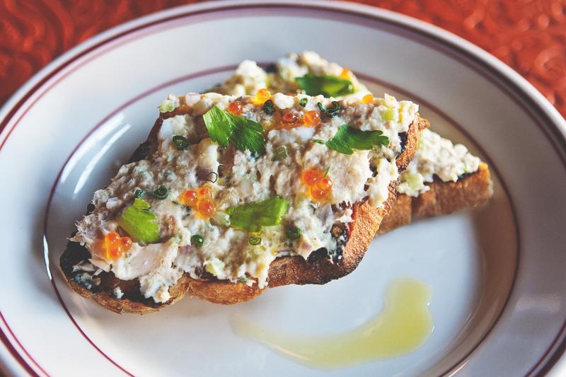 A crostini of smoked trout, hard-boiled egg, aioli and roe at The Red Hen in Washington, D.C. Owner/Chef Michael Friedman says Mediterranean cooking is simply a tweaking of basic cooking ideas. A crostini of smoked trout, hard-boiled egg, aioli and roe at The Red Hen in Washington, D.C. Owner/Chef Michael Friedman says Mediterranean cooking is simply a tweaking of basic cooking ideas.