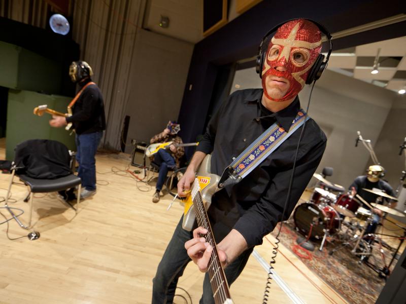 Los Straitjackets' members rehearse in NPR's Studio 4A. Los Straitjackets' members rehearse in NPR's Studio 4A.