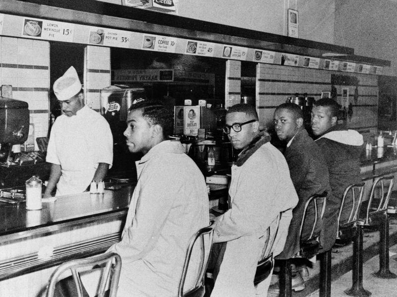 (From left) Joseph McNeil and Franklin McCain, two of the Greensboro Four who the day before had sat at the "whites only" counter of a Woolworth store, came back on Feb. 2, 1960, with two others — Billy Smith and Clarence Henderson. (From left) Joseph McNeil and Franklin McCain, two of the Greensboro Four who the day before had sat at the "whites only" counter of a Woolworth store, came back on Feb. 2, 1960, with two others — Billy Smith and Clarence Henderson.