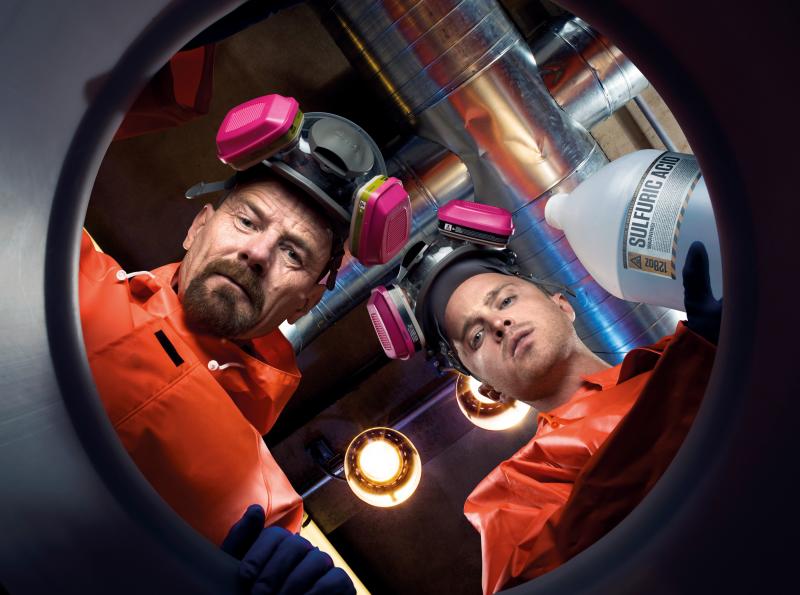 Bryan Cranston (left) stars as chemistry teacher turned meth dealer Walter White, and Aaron Paul plays former student and drug-dealing co-conspirator Jesse Pinkman in AMC's Breaking Bad. Bryan Cranston (left) stars as chemistry teacher turned meth dealer Walter White, and Aaron Paul plays former student and drug-dealing co-conspirator Jesse Pinkman in AMC's Breaking Bad.