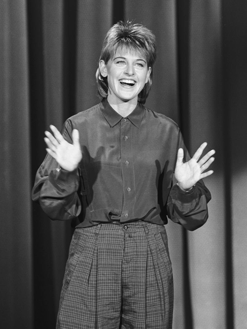 DeGeneres performs on The Tonight Show in 1987. DeGeneres performs on The Tonight Show in 1987.