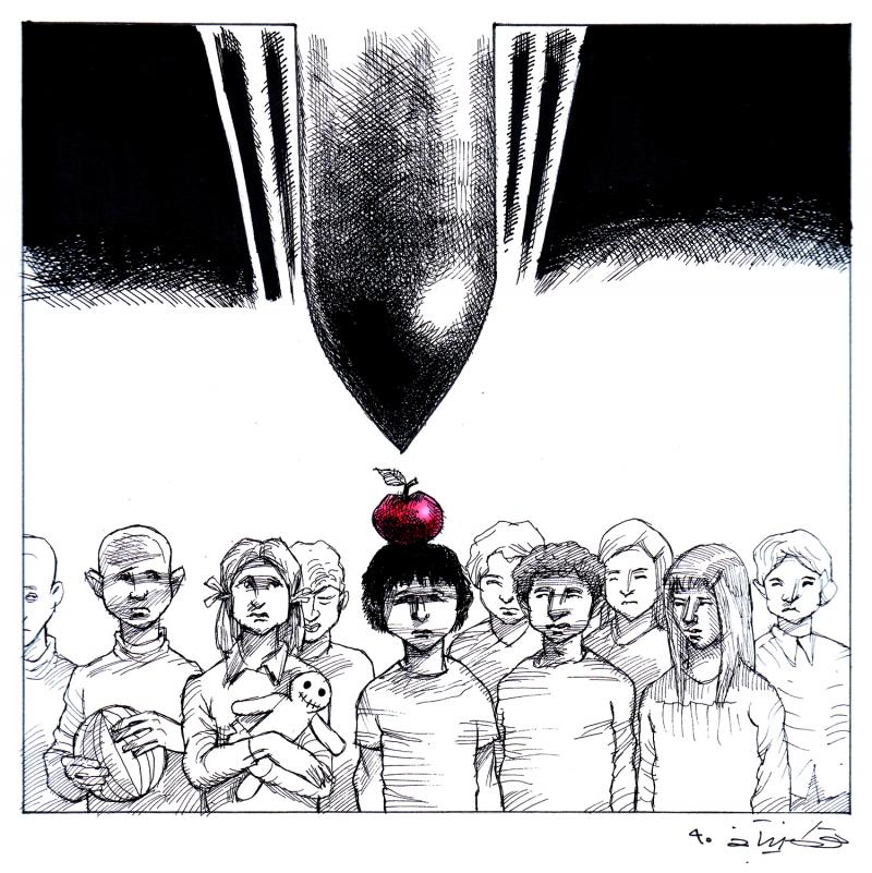 "War" by Touka Neyestani: Neyestani received a degree in architecture from Tehran's Science and Industry University, and has been a cartoonist for more than 30 years. "War" by Touka Neyestani: Neyestani received a degree in architecture from Tehran's Science and Industry University, and has been a cartoonist for more than 30 years.