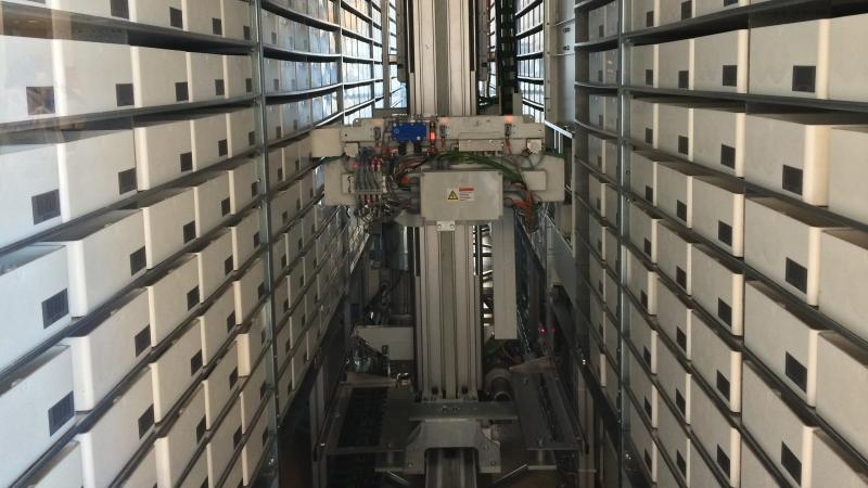 One of several robots at the University of California, San Francisco's hospital pharmacy helps manage and track its drug inventory. One of several robots at the University of California, San Francisco's hospital pharmacy helps manage and track its drug inventory.