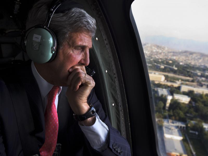 Secretary of State John Kerry flies over Afghanistan on Oct. 11. He met with President Hamid Karzai to work out an agreement on U.S. presence in the country. Secretary of State John Kerry flies over Afghanistan on Oct. 11. He met with President Hamid Karzai to work out an agreement on U.S. presence in the country.