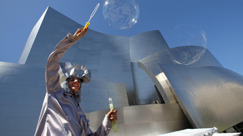An Angeleno revels at 10 Times The Party, a celebration of Walt Disney Concert Hall's 10th Anniversary, on Oct. 5 in Los Angeles. An Angeleno revels at 10 Times The Party, a celebration of Walt Disney Concert Hall's 10th Anniversary, on Oct. 5 in Los Angeles.
