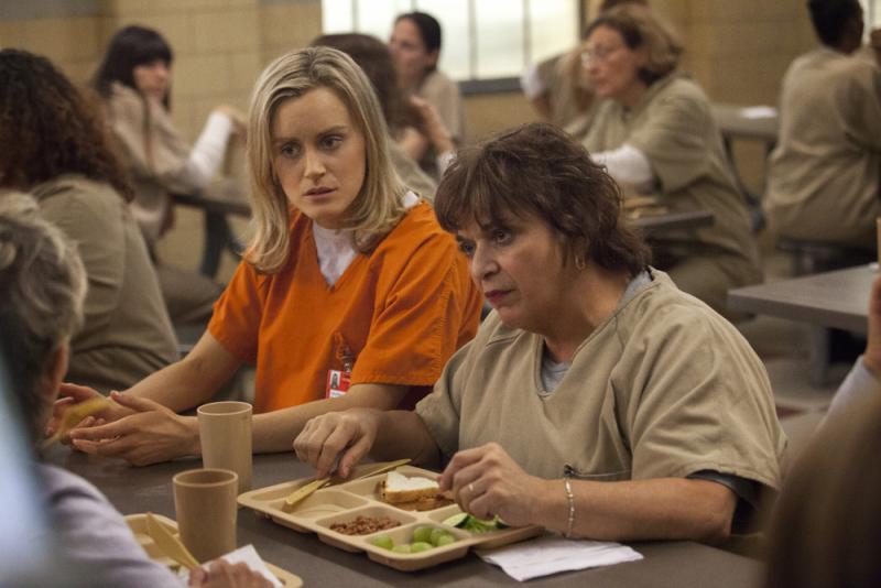 Taylor Schilling and Lin Tucci in the Netflix series Orange Is the New Black. Taylor Schilling and Lin Tucci in the Netflix series Orange Is the New Black.