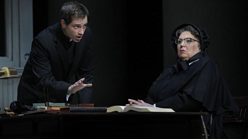 In the operatic version of Doubt, Father Flynn (Matthew Worth) must defend his name after a suspicious Sister Aloysius (Christine Brewer) accuses him of sexually abusing an altar boy. In the operatic version of Doubt, Father Flynn (Matthew Worth) must defend his name after a suspicious Sister Aloysius (Christine Brewer) accuses him of sexually abusing an altar boy.