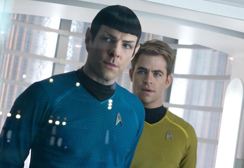 Zachary Quinto as Spock, with Chris Pine as Kirk, in Star Trek: Into Darkness. Zachary Quinto as Spock, with Chris Pine as Kirk, in Star Trek: Into Darkness.