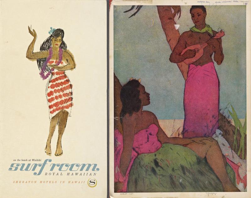 Colorful covers of menus from the Royal Hawaiian Hotel (left) and the Monarch Room Royal Hawaiian Hotel. Colorful covers of menus from the Royal Hawaiian Hotel (left) and the Monarch Room Royal Hawaiian Hotel.