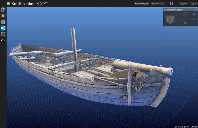 Even visitors to the National Museum of American History in Washington, D.C., can't see the Gunboat Philadelphia from every angle. But online, viewers can flip the boat in every possible direction using the Smithsonian Institution's new 3-D viewer. Even visitors to the National Museum of American History in Washington, D.C., can't see the Gunboat Philadelphia from every angle. But online, viewers can flip the boat in every possible direction using the Smithsonian Institution's new 3-D viewer.