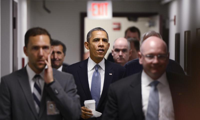 President Obama arrives to speak about the government shutdown at the Federal Emergency Management Agency's National Response Coordination Center on Monday. President Obama arrives to speak about the government shutdown at the Federal Emergency Management Agency's National Response Coordination Center on Monday.