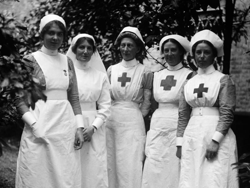 A group of nurses at a Red Cross Hospital during World War I. A group of nurses at a Red Cross Hospital during World War I.