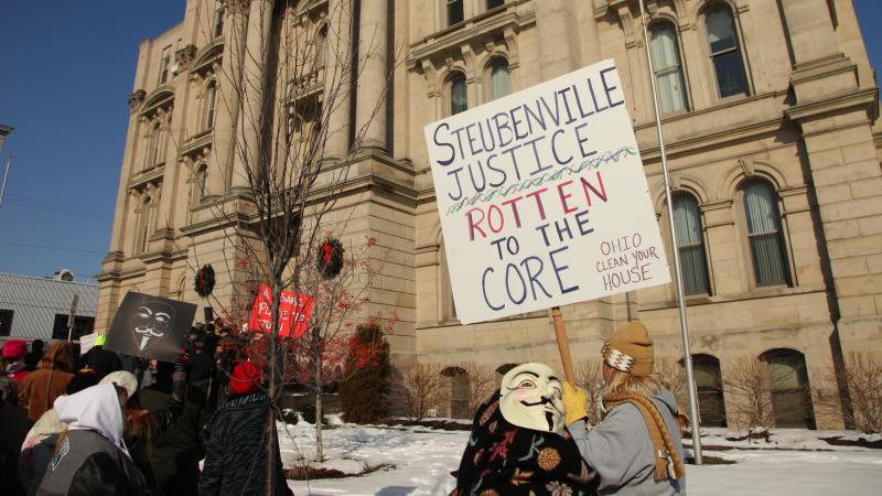 Protesters rally on the steps of the Jefferson County Courthouse in January in Steubenville, Ohio, over a rape case involving local high school football players. Protesters rally on the steps of the Jefferson County Courthouse in January in Steubenville, Ohio, over a rape case involving local high school football players.